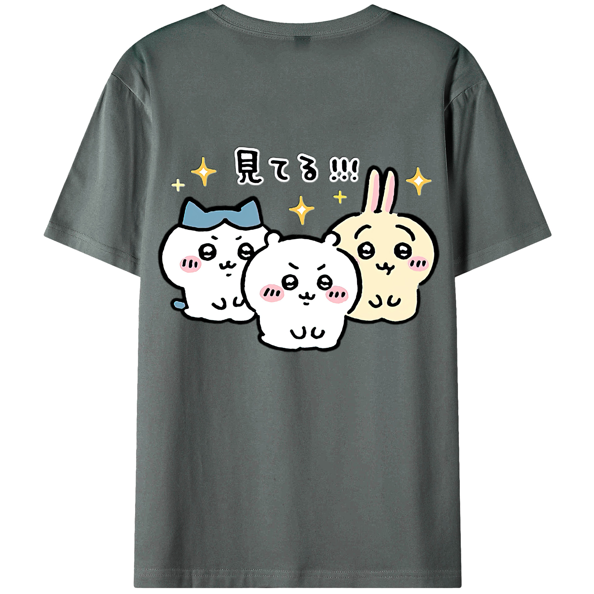 （画像用） ちいかわ ハチワレ Chii-kawa hachiware 綿100％ メンズ半袖Tシャツ（バックプリント） 通気性